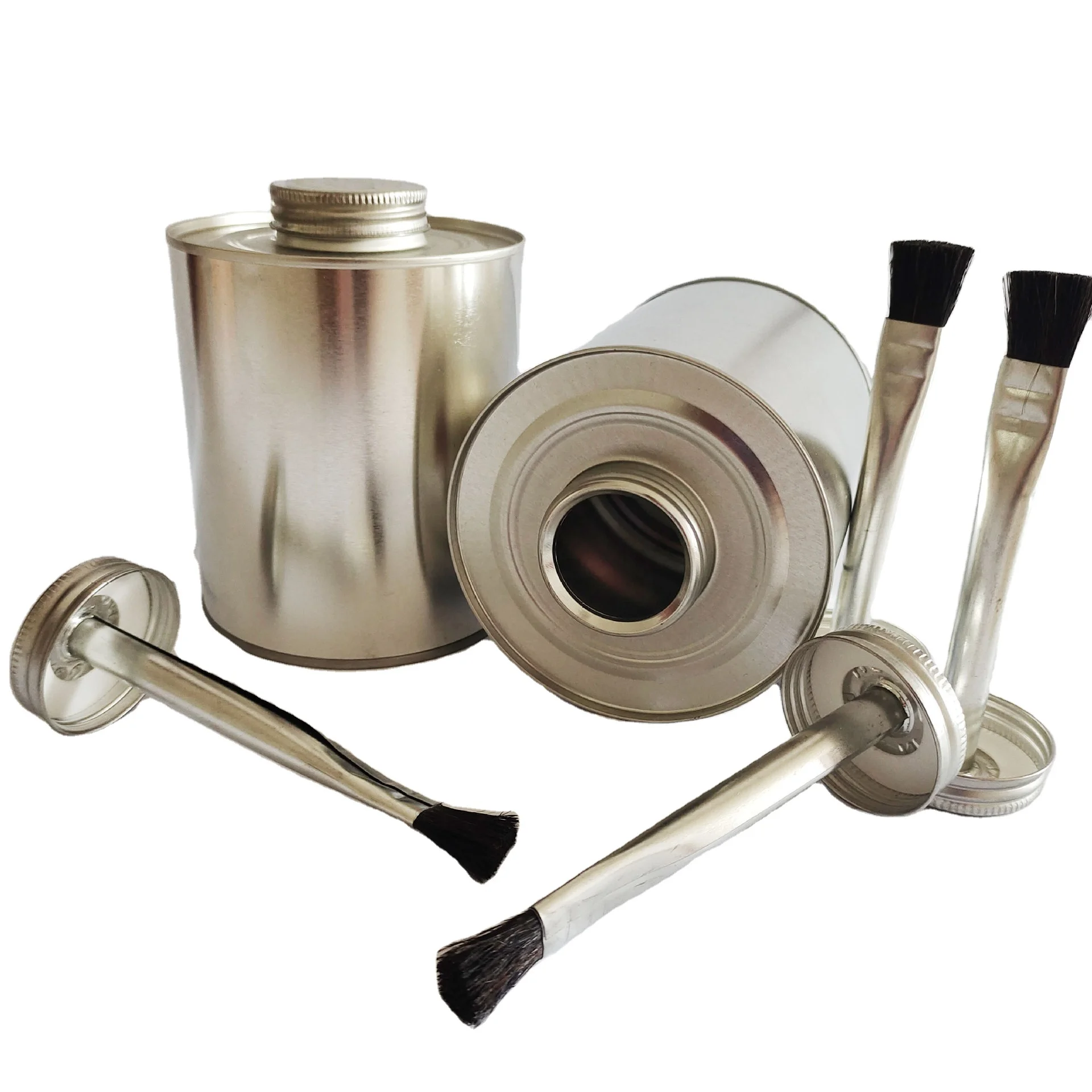 1 Quart 32oz Empty PVC Glue Solvent Cement Metal Tin Can with Big Brush Applicator Screw Neck-Product Genre Metal Cans