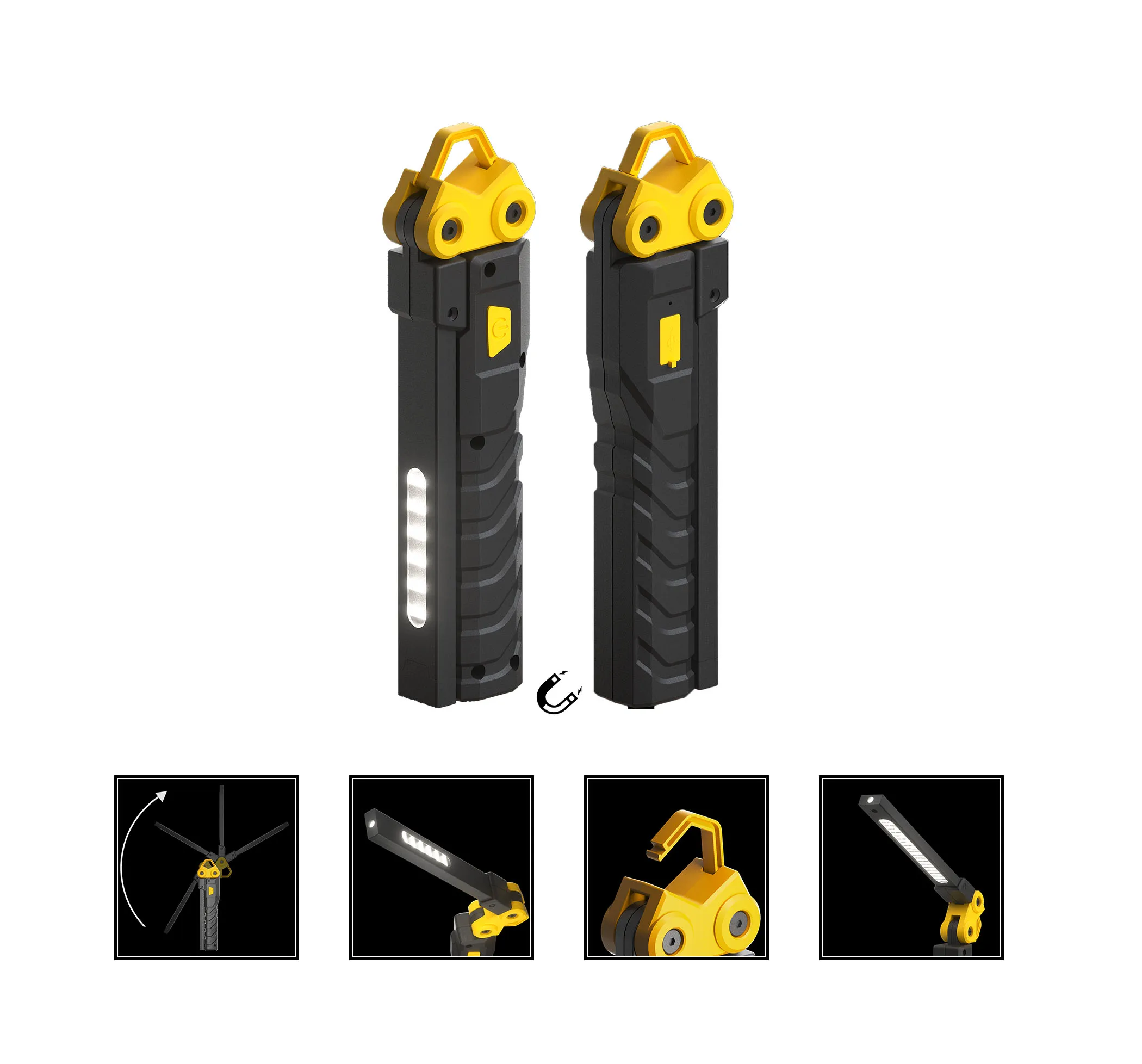 4 Modes Portable Folding Design Work Spot Lamp 6W COB Slim Rechargeable Aluminum LED Work Light With Hook For Car Inspection E