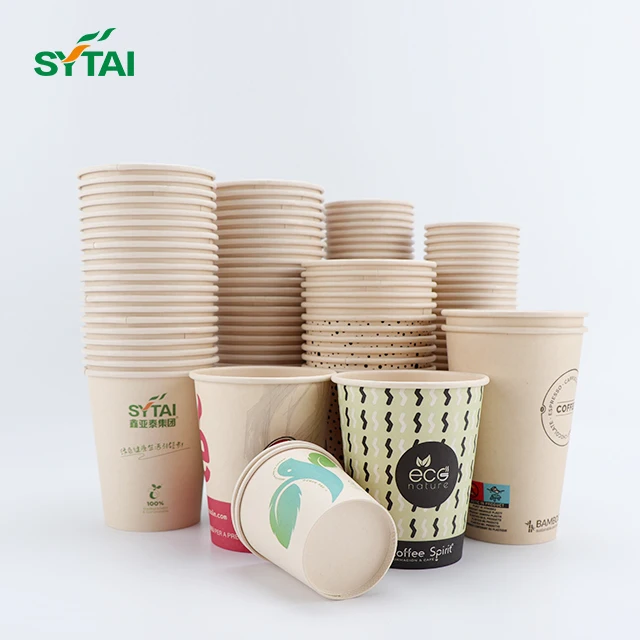 Disposable custom printed 100%  biodegradable pla coated water based coating bamboo coffee paper cups