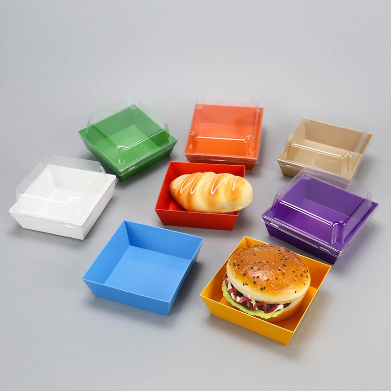 5 inches White Square Disposable Food Containers Sandwich Slice Cake Bakery Paper Charcuterie Boxes with Clear Secure Lids