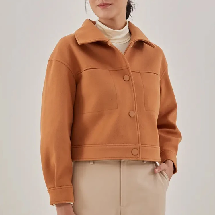 OEM Custom Fashion Ladies Korean Style Wool Thick Short Coat Top Solid Single Breasted  Loose Jacket Women Coat