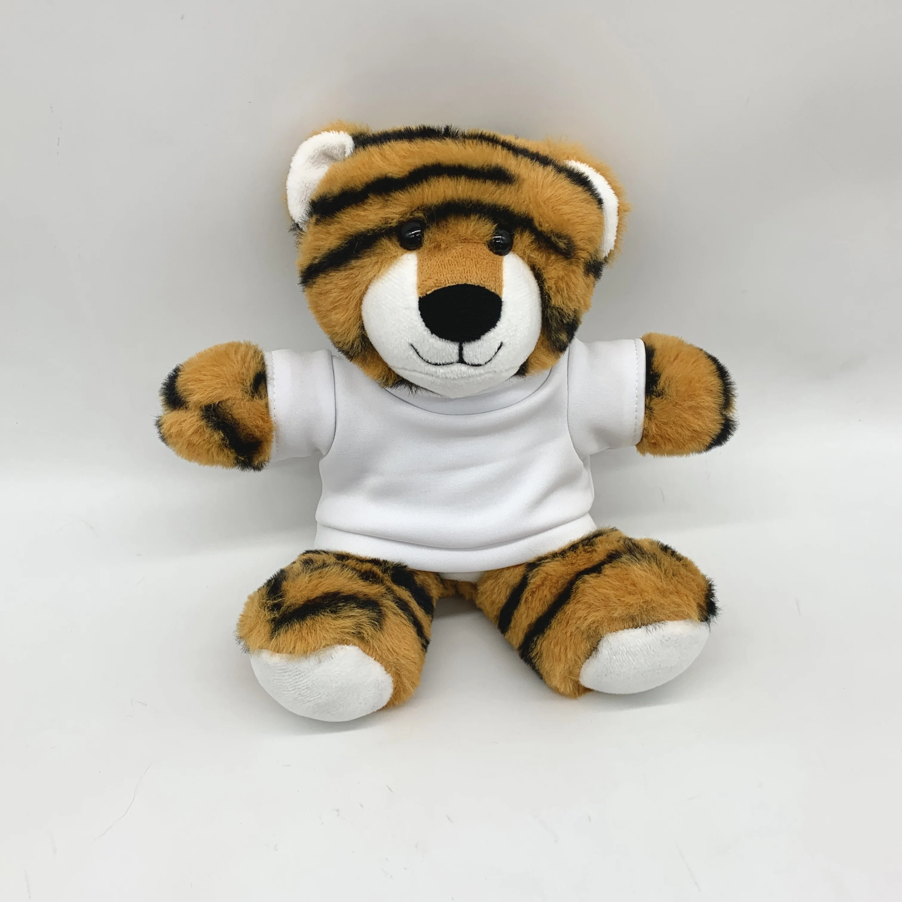 sublimated logo animal cartoon tiger plush toy with shirt new design Customized logo plush tiger toys For home Decoration