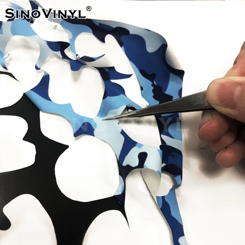 SINOVINYL 0.5x25M Free Sample PU Heat Transfer Camouflage HTV Press Pattern Vinyl Self Cutting Transfer Film For Hats