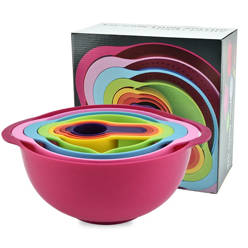 Guaranteed Quality PP Unique Size Cup 8 Pcs Set Accessories Kitchen Bowl Colorful Plastic Kitchen Salad Bowl Set