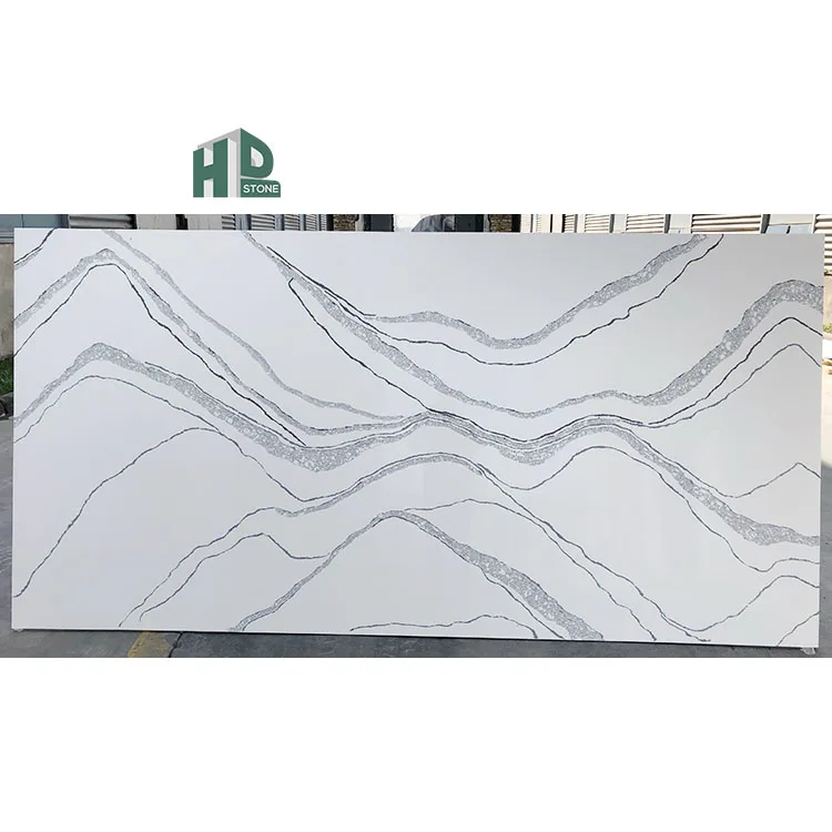 Artificial Quartz Marble Granite Stone Carrara White Calacatta Vanity Quartz Countertop with Grey Veins