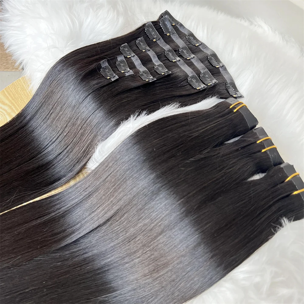 Wholesale Hair Extensions Clip-in Russian Remy 100human Hair Straight Seamless Pu Clip In Hair Extensions