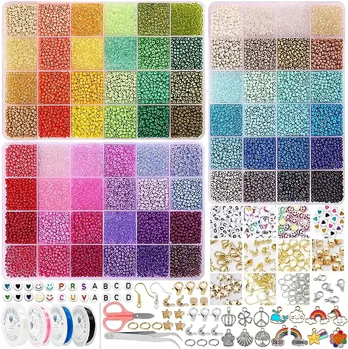 43200pcs 72 Colors 2mm Glass Seed Beads for Bracelet Making Kit Small Jewelry With Letter Guest Gift