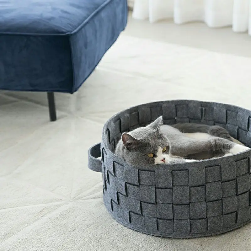 Customized Cat Bed Basket Nest Round Cotton Rope Woven Warm Indoor Pet Sleeping Bed House