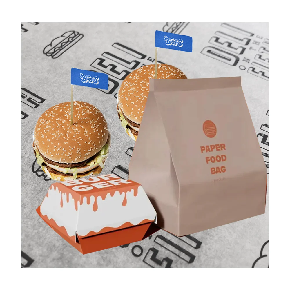 Disposable Fast Food Packaging Greaseproof Toothpick Flag Custom Print Fried Chicken Burger Paper Box