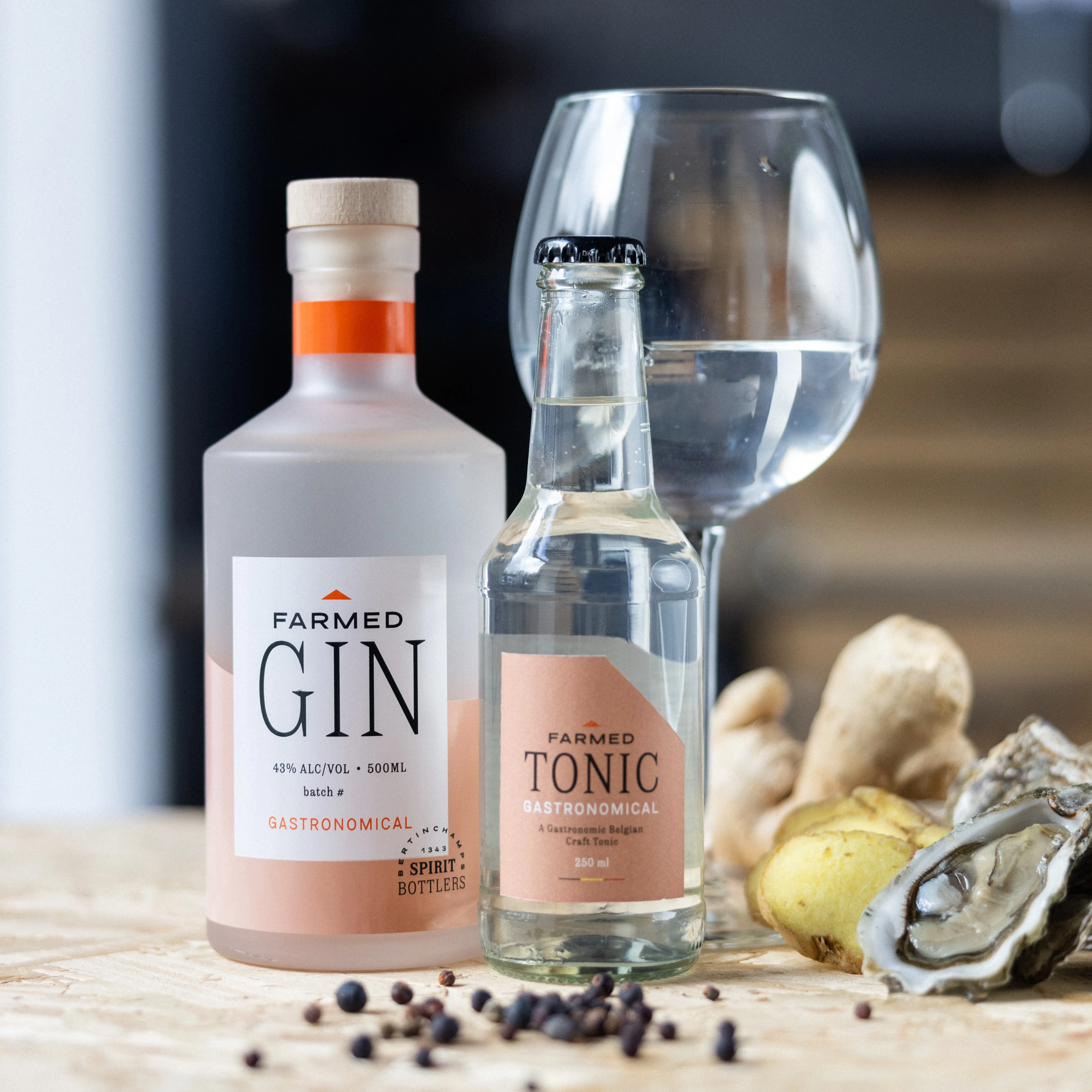 Bottle 50cl Farmed Gastronomical Gin Belgian Craft Gastronomical Plankton Oyster Shell Ginebra Premium VIP Gin Belgian Producer