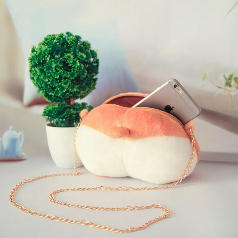 Valentine gift soft stuffed dog plush toy kids corgi butt cross body shoulder bag