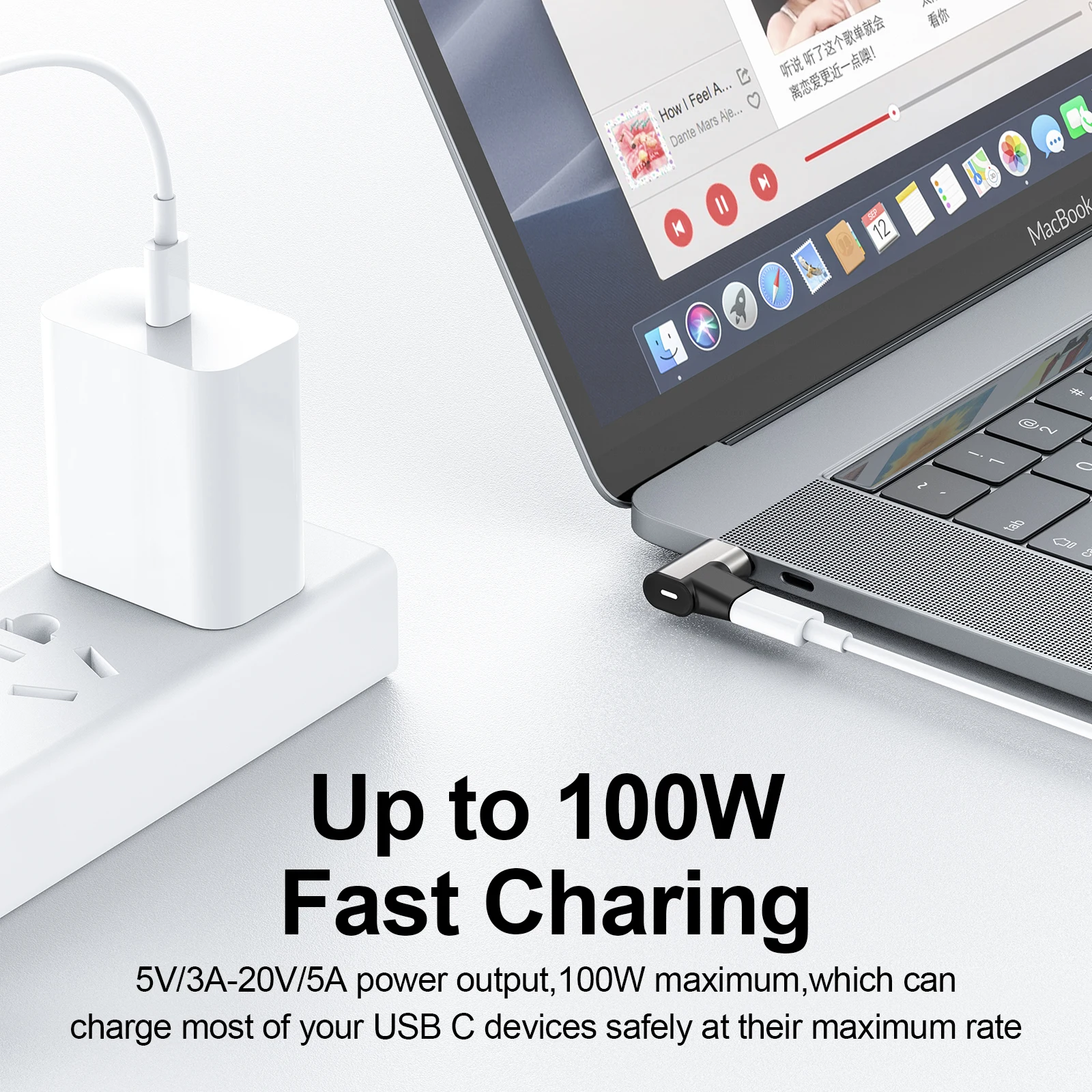 wholesale hot selling PD 100W 90 degree elbow USB 3.1type C magnetic fast charging data cable for magnetic cable holder