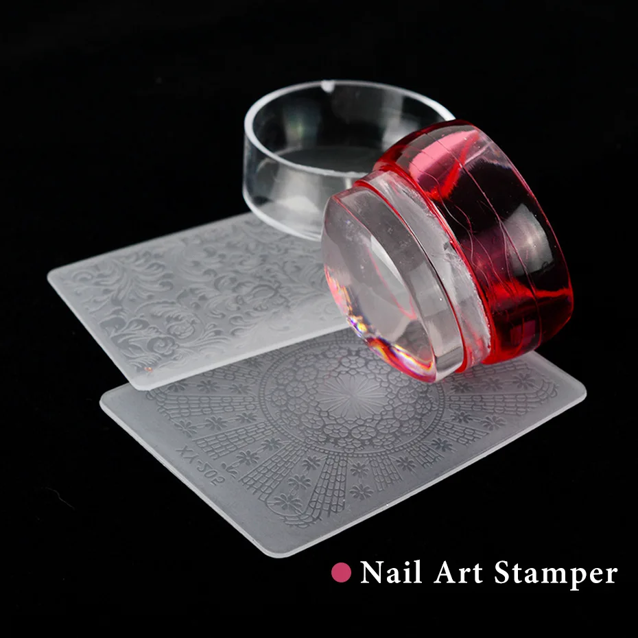 Hot Sale Nail Art Template Stamp Tool Scraper Set Jelly Silicone Stamp Nail Art Stamper