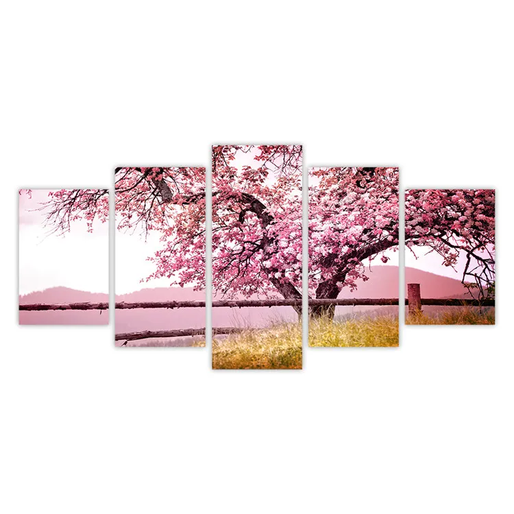 Домашнее украшение 5 панелей Вишневое дерево холст живопись для гостиной Настенный