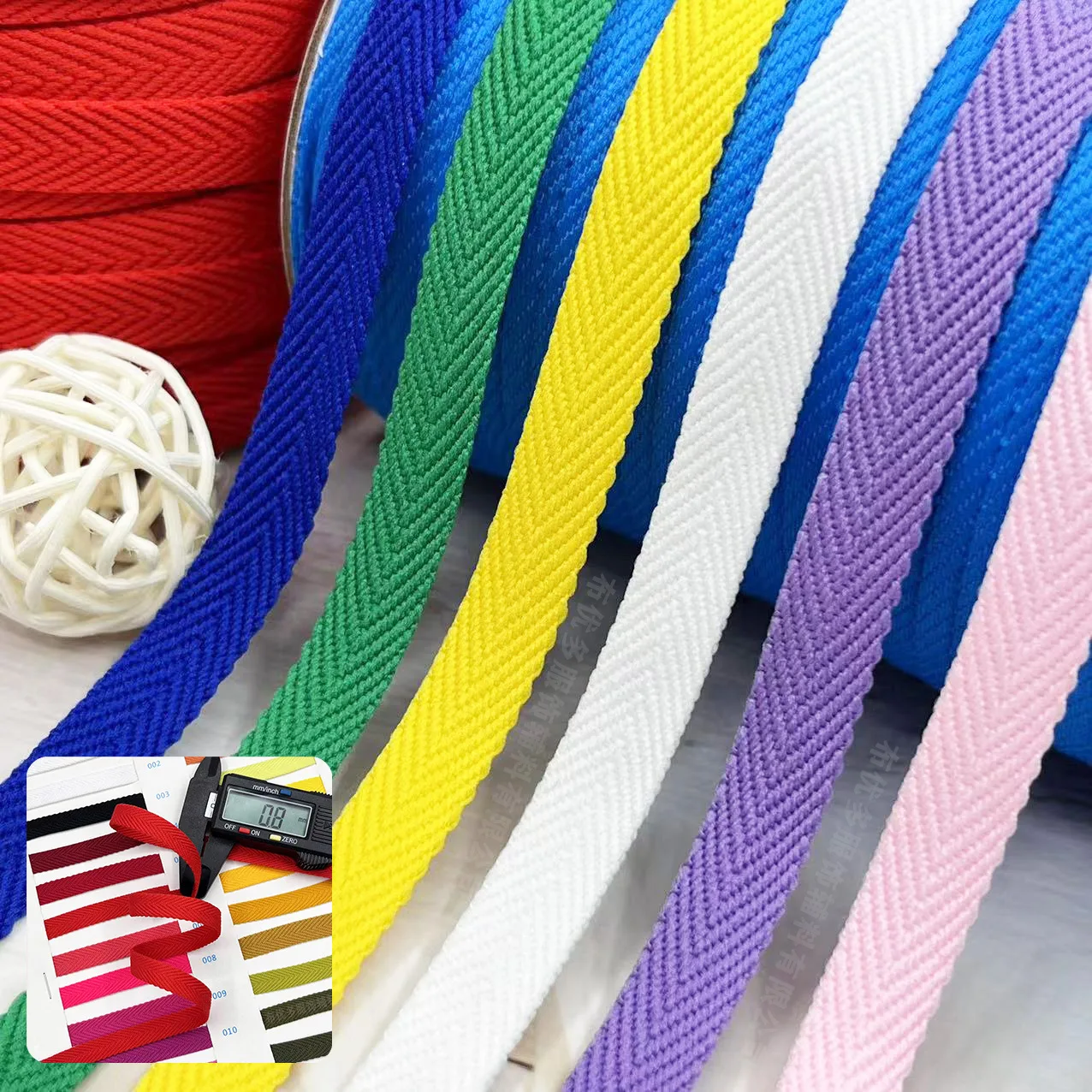 1cm Cotton Ribbon Eco-Friendly Custom Logo Colorful Twill Webbing Cotton Herringbone Tape Ribbon