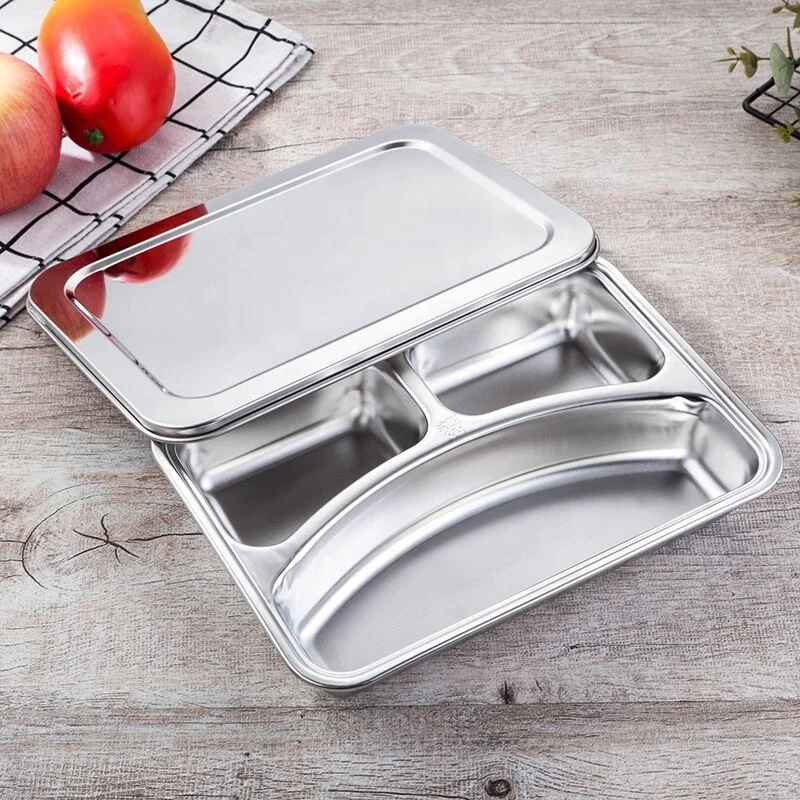 201 stainless steel 4/5 compartment rectangular fast food plate tray