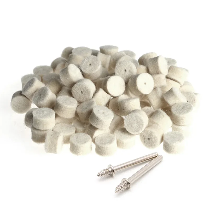 Strong ostrich 100pcs Buffing Pad 13mm + 2 Shank Grinding Wheel Wool Felt Polishing  For Jewelry polishing