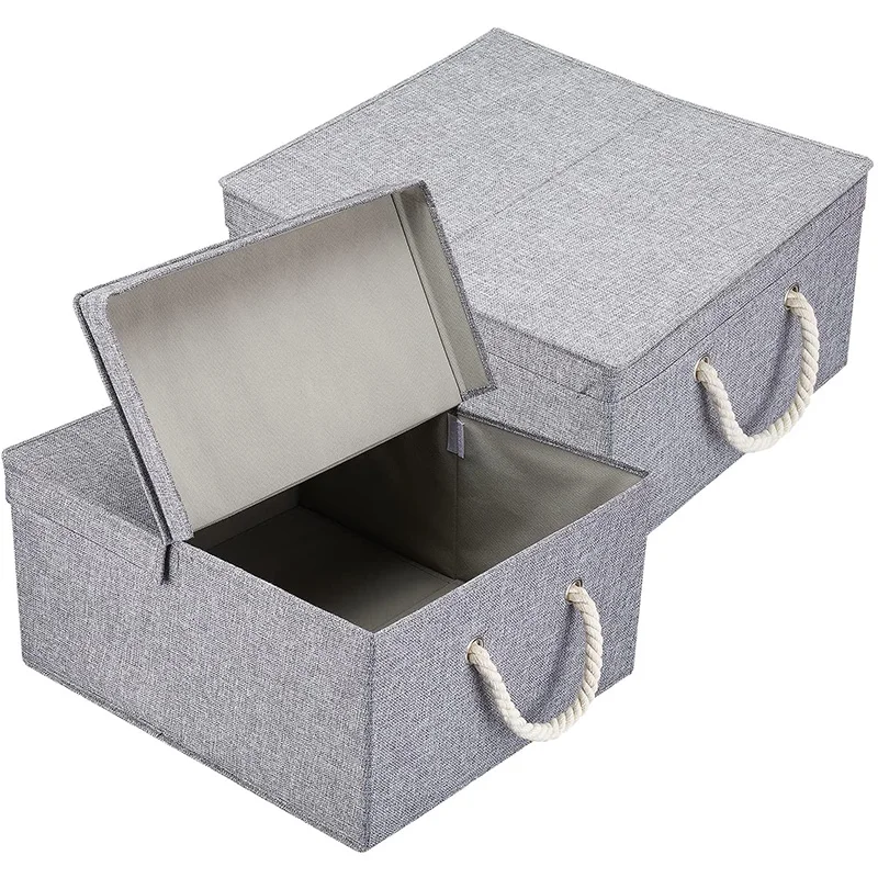Large Capacity Storage Box Bin Foldable Organizador de ropa  with hemp rope handles Collapsible Cloth Organizer Basket with Lid