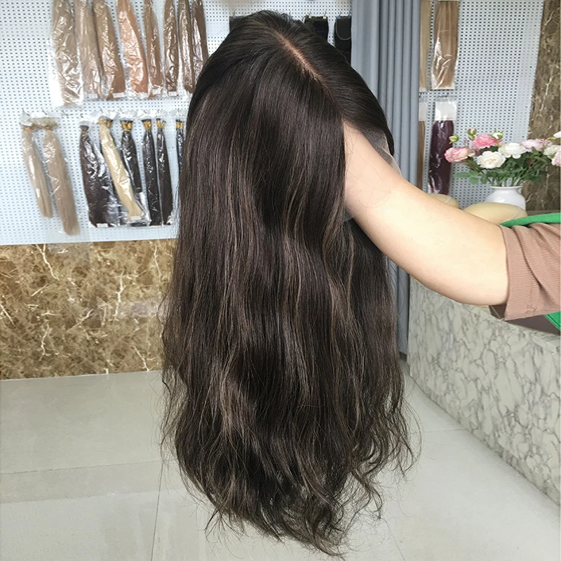 Beauty Girl Bleached Knots Human Hair Jewish Hd Lace Wigs Small Layer Wavy Highlight Lace Top Wig For White Woman