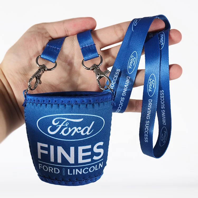Custom sublimation printing drinks water bottle beer wine glass holder neck lanyard with neoprene cup cover sleeve