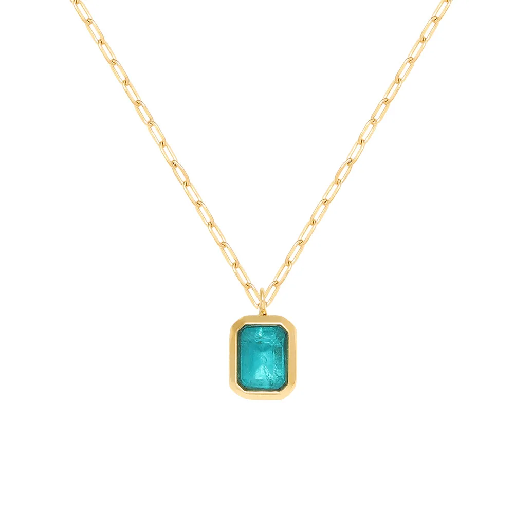 Costume 18K PVD Gold Plated Stylish Blue Stone  Figaro Chain Pendant  Necklaces Trendy Fashion Jewelry
