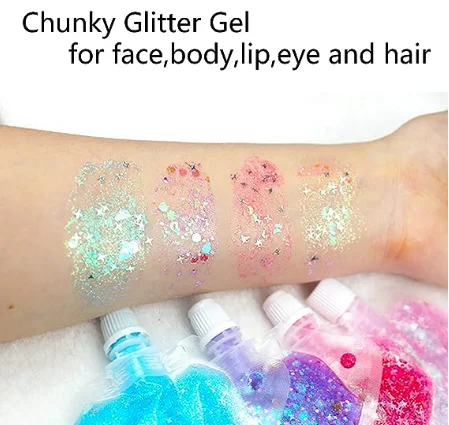 Wholesale Flash Sequins Cream Makeup Face Hair Nail Eye Body Art Liquid Holographic Chunky Glitter Gel for Festival Party