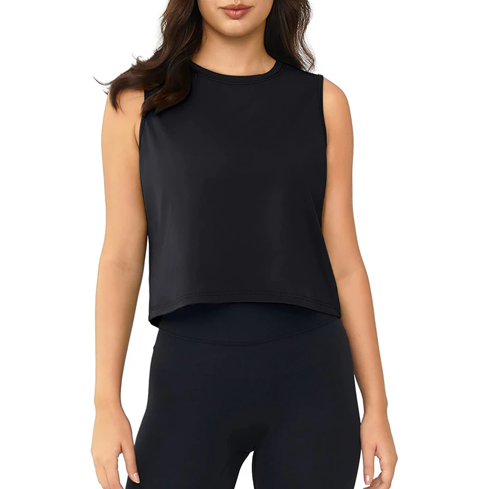 Базовая быстросохнущая Однотонная футболка для фитнеса майка мышечная майка без рукавов кроп-Топ для женщин