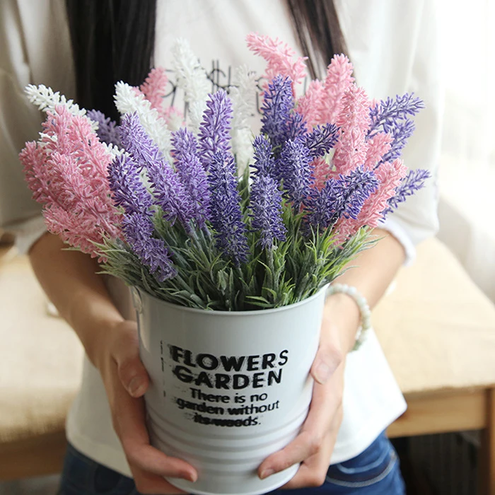 Contracted Artificial Flocked Plastic Lavender Bundle Flowers Plants Wedding Bouquet Home Table Centerpieces