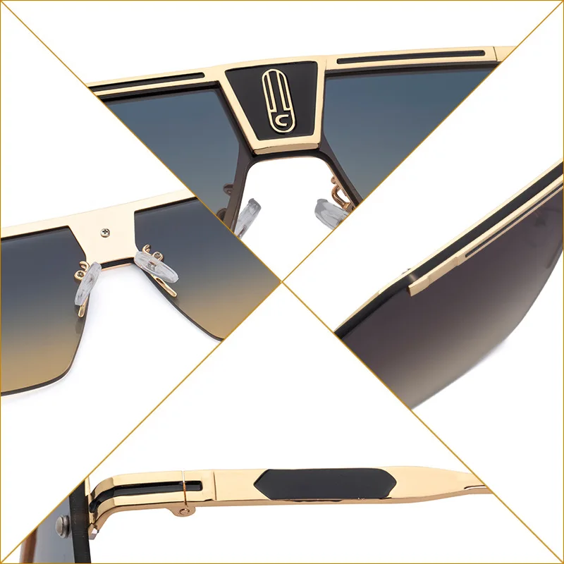 Gradient One Piece Frameless Square Sunglasses Trendy Vintage Oversized Rimless Mens Shades