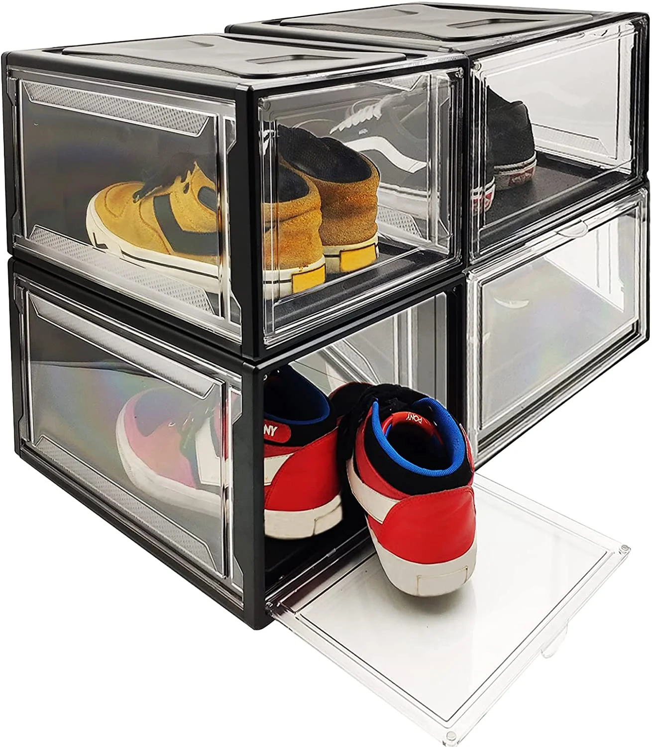 4 PCS Drop Front Shoe Container Clear Plastic Storage Organizer Container Stackable Storage Bins Plastic