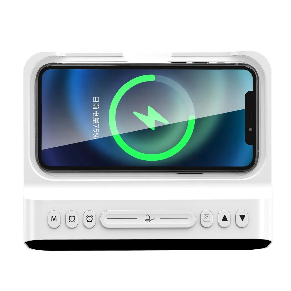 Hot Sell Multi-function 15W Wireless Charger Stations Multiple Devices 15W USB-A Type-C Charger Adapter With Alarm Clock Display