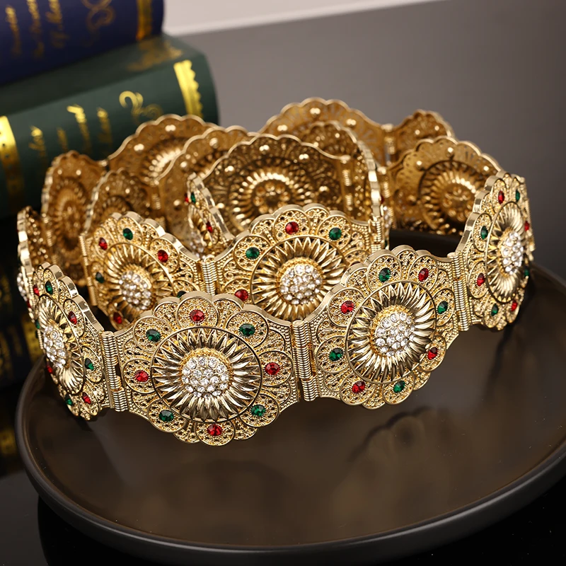 Изысканный пояс в европейском стиле золотого цвета со стразами с вырезами Цветочный Кристалл кафтан цепочка на живот женский металлический пояс подарок