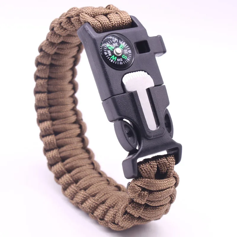 outdoor survival 550 paracord bracelet with fire starter compass emergency flint bracelet compass 2.8Meter