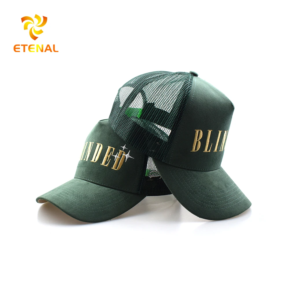 Factory custom 5 panel trucker cap wholesale embroidery logo gorras mesh suede trucker hat