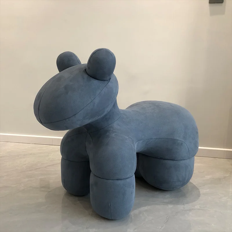 Antique armchair furniture FRP frame leisure children plastic stools comfy velvet animal shape pony small accent chairs