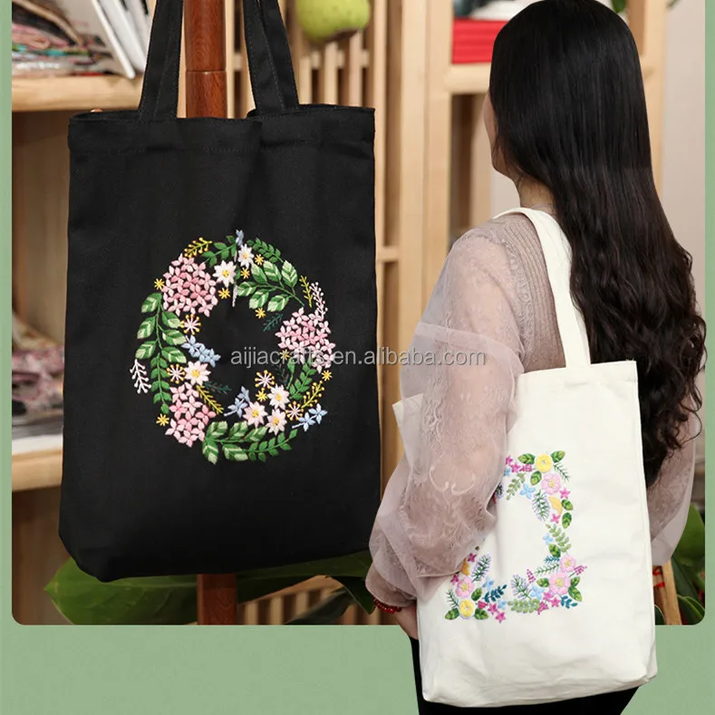 DIY Needlepoint Kits, Embroidery Starter kit for Beginners with Embroidery Pattern Canvas Tote Bag