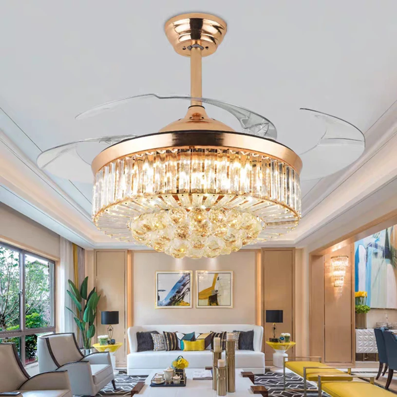 Fashionable Universal  Design Modern 42-inch Invisible Ceiling Fan Chandelier with Light Led Lamp 3 Light Color