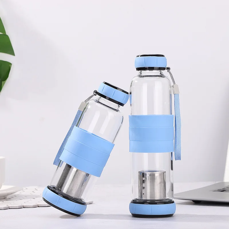 Youngshen Custom Design BPA Free Wholesale Borosilicate Tea Infuser Eco Sports Portable Glass Drinking Water Bottle With Filter