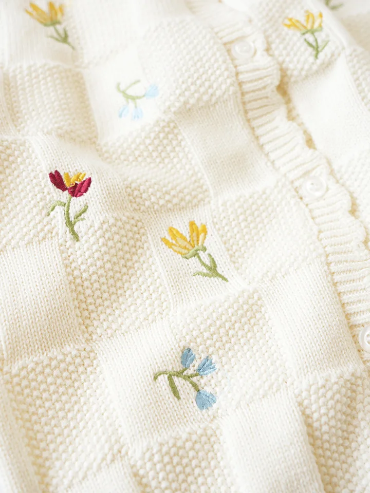 Fashion Autumn Winter 2024 Kids Baby Girl Sweater Floral White Cardigans for Toddler 3-8Years
