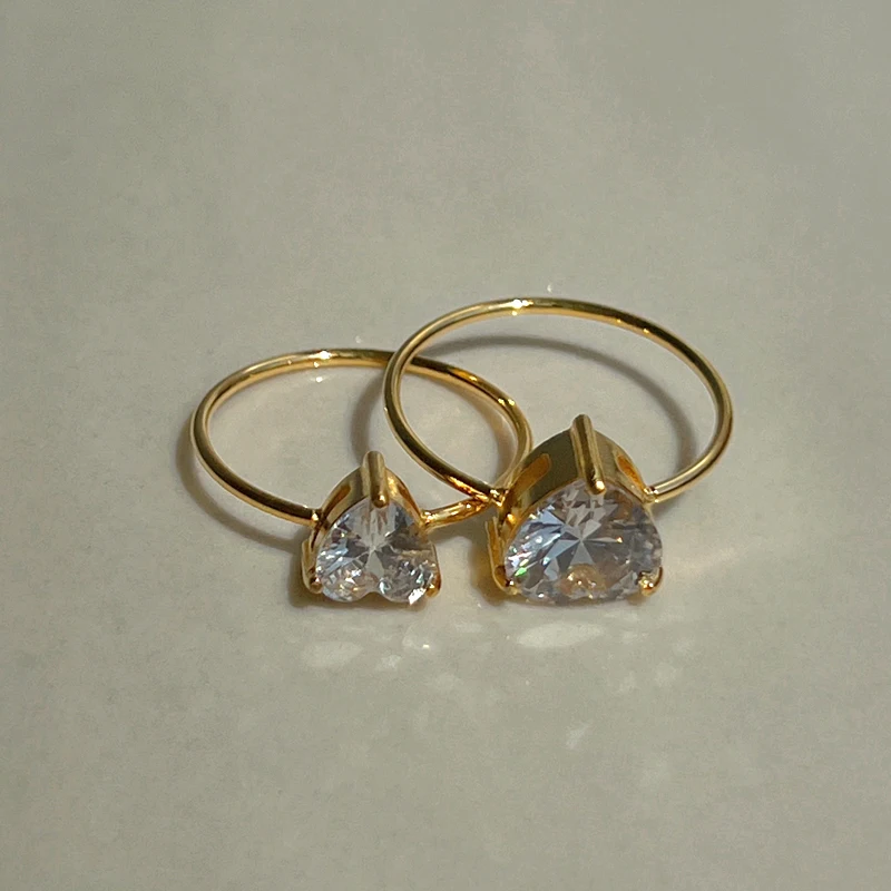Zircon Diamond Heart Rings Stainless Steel PVD 18K Gold Plated Waterproof Jewelry for Women anillos bijoux anel schmuck joias