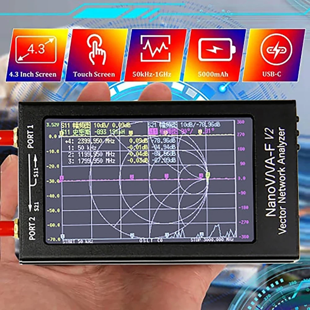 NanoVNA-V2 F 50K-3G 4.3 Inch LCD display Vector Network Analyzer HF VHF UHF 50Khz-3000Mhz Antenna Analyzer