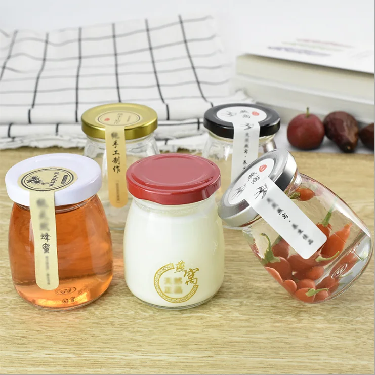 Hot Sell Small Round Icecream Cake Cream Bottle Milk Pudding Candy Glass Jars With Black Screw Metal Lids
