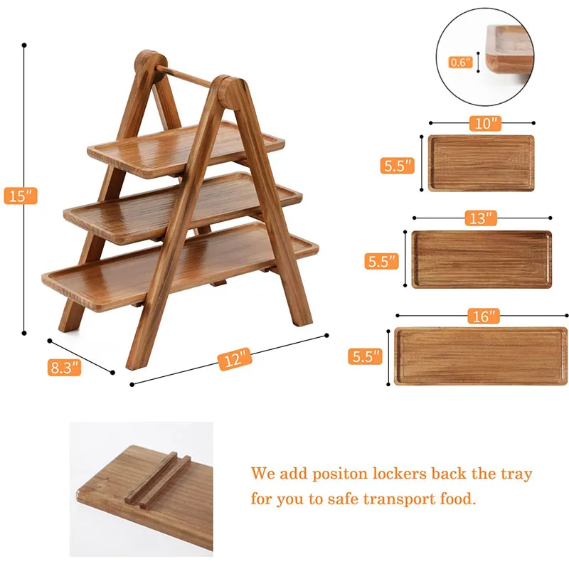 Деревенские Деревянные 3-ярусные тарелки для сыра сервировочные колбасных изделий прямоугольный поднос кексов закусок фруктов деревянный многоярусный