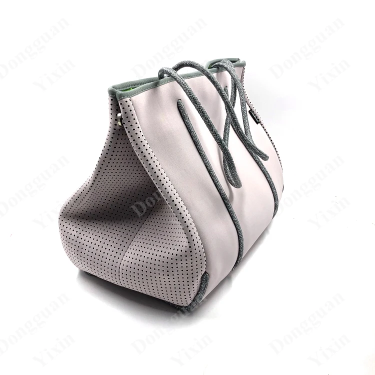 Light Pink Half Perforated Large Neoprene Bag Beach Tote Bag for Women with Inner Zipper Pockets