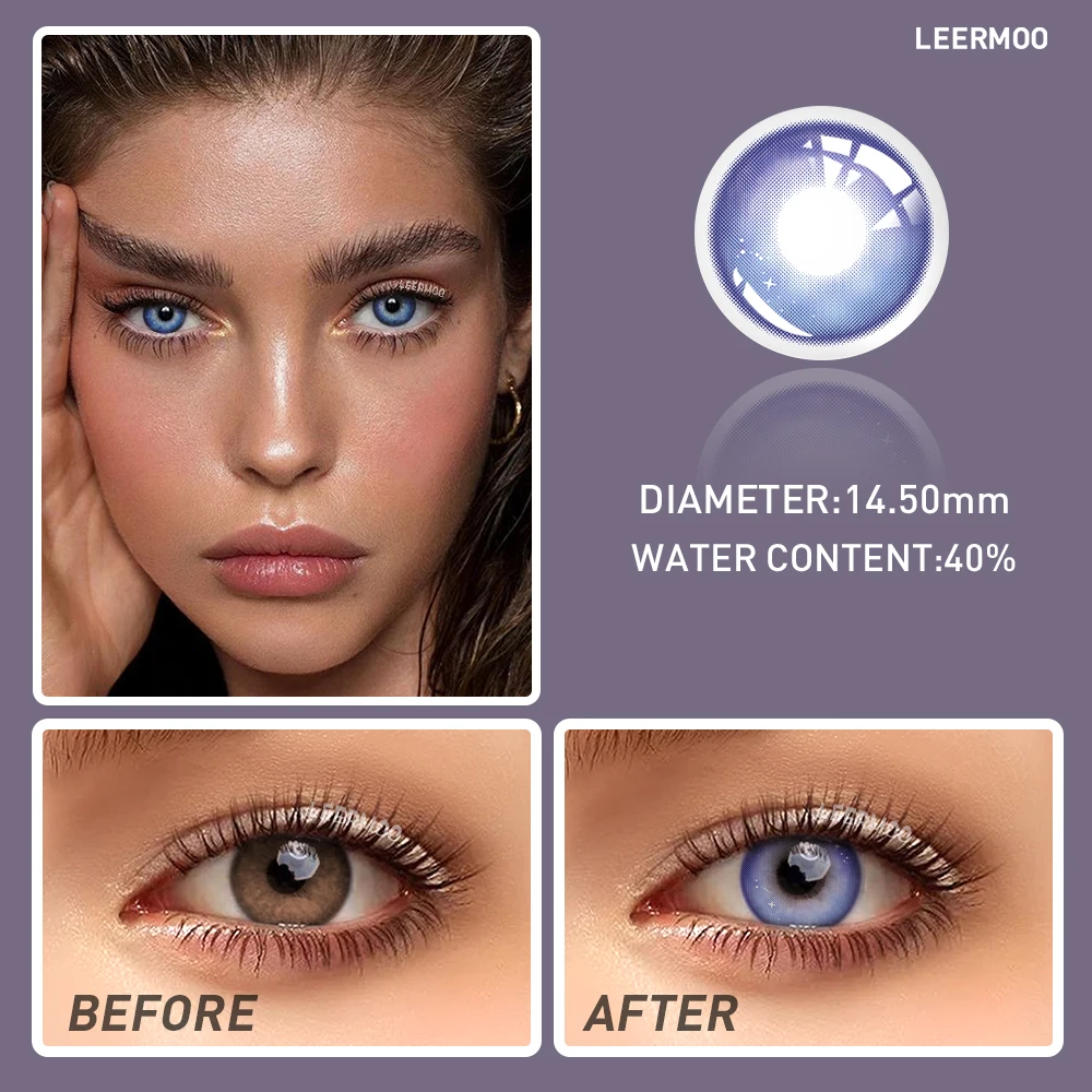 Yearly Use Leermoo Hot Sale Color Lens Genshin Galaxy Soft Colored Prescription Contact Lenses Pink Blue Violet Gray Eyes