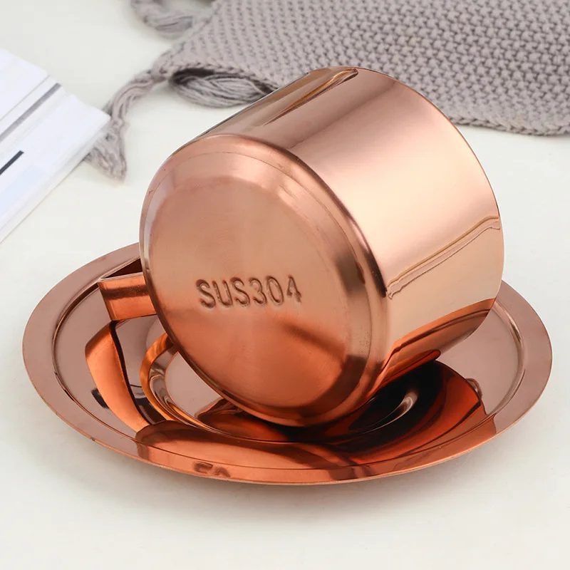 Stainless Steel 304 Double Insulated Coffee Mug and Saucer Set Thickened Household Blender Cup Durable Metal Design