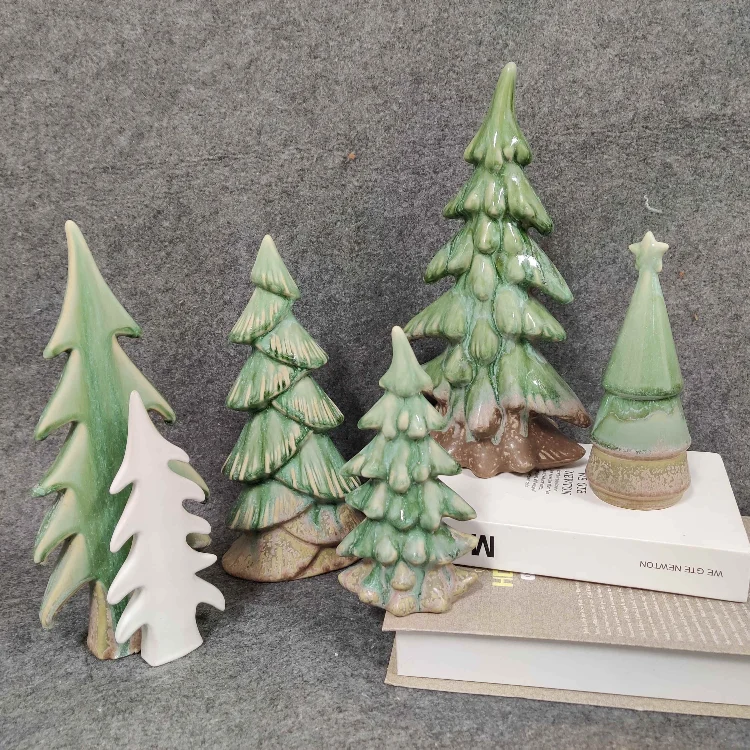 Ceramic Green Ornaments Porcelain Tabletop Christmas Decoration Green Table Tree Party Tableware Pottery & Enamel