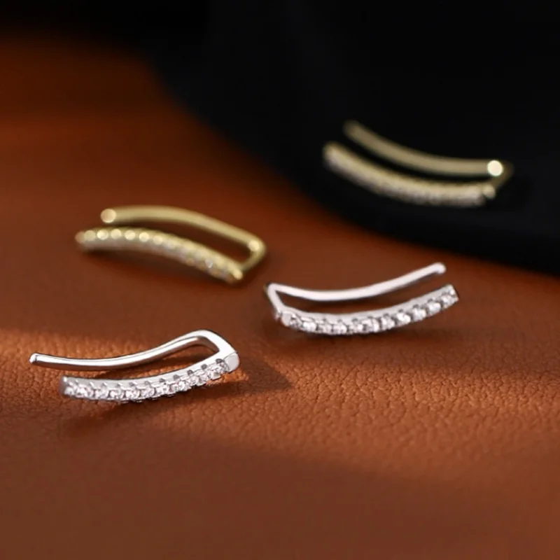 Elegant 925 Sterling Silver Pave Zircon Ear Climber Iced Out Climb Stud Earrings For Girls And Women
