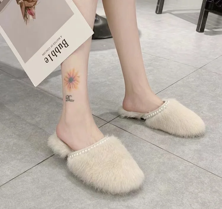 Latest girl footwear design ladies shoes flat sandals fashion women slide sandal female fur slippers