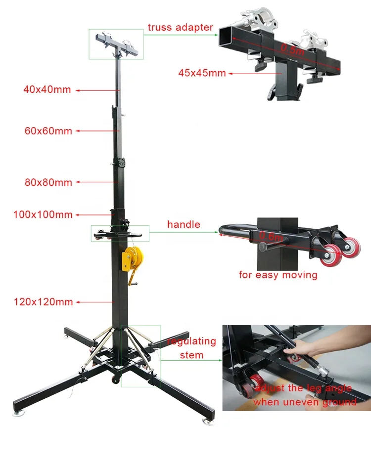 Dragonstage Lighting Tower Lift Stand Truss Lift Tower 6m